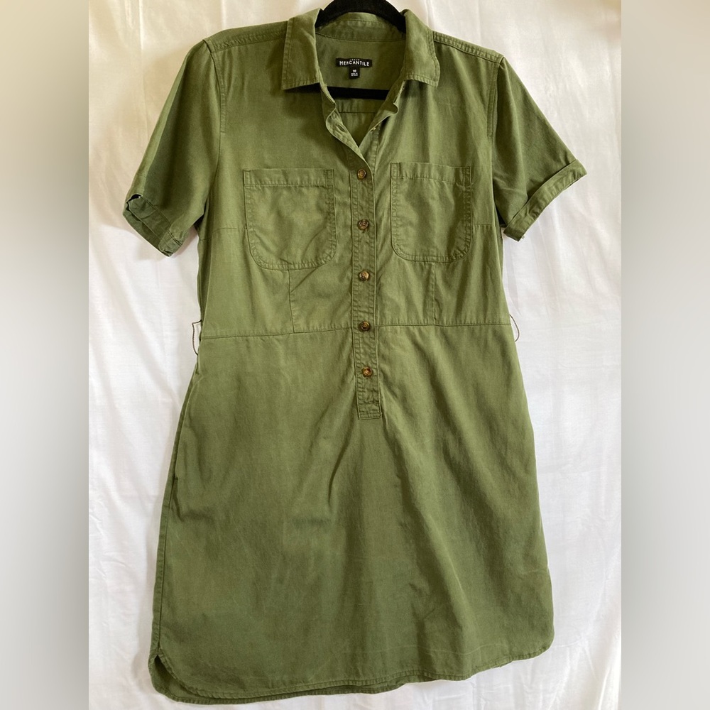 J Crew Mercantile Olive Green Military Shirt Dress